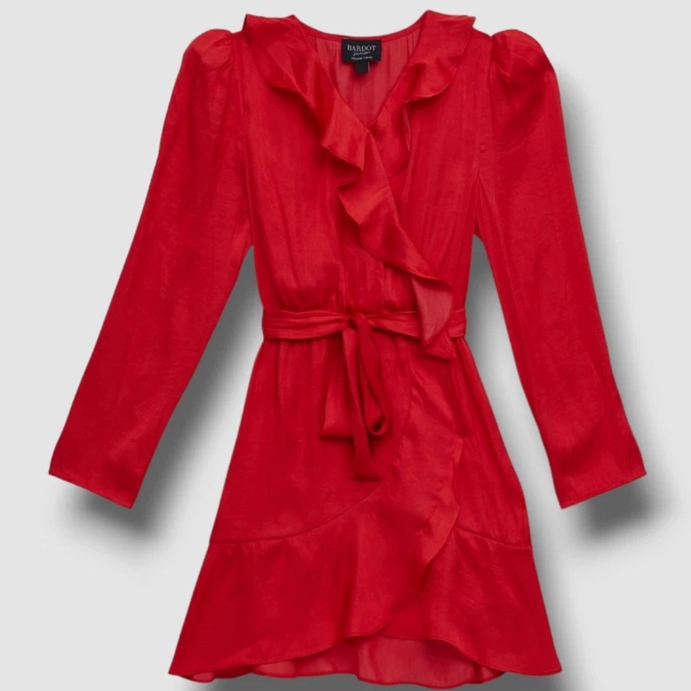Bardot Vibrant Red Long Sleeve Dress